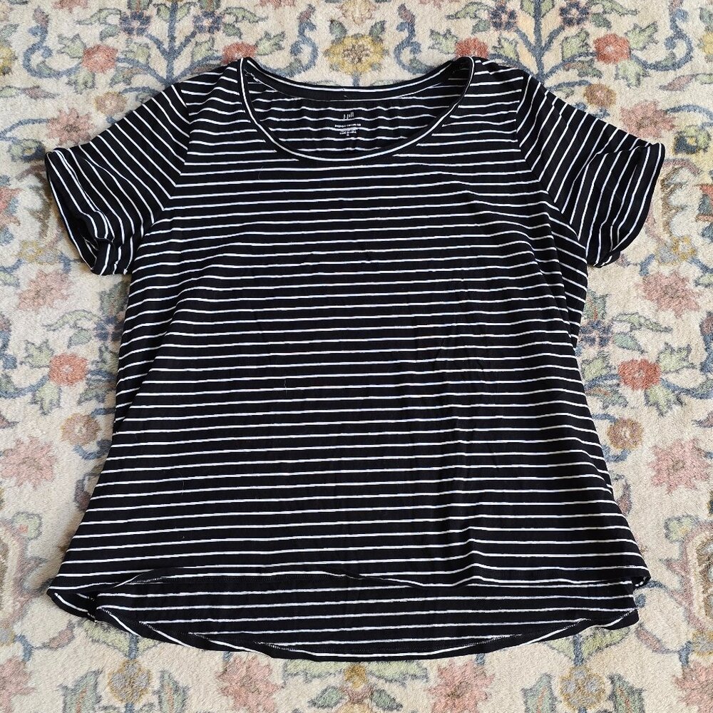 J. Jill Black and White Striped Everyday Cotton Tee Women's XL